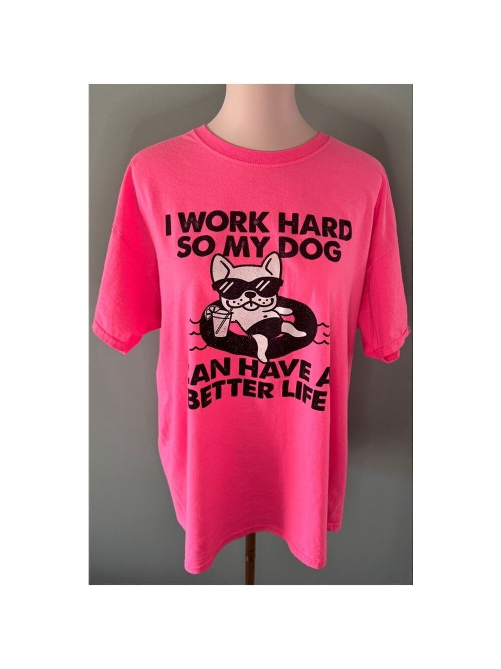 Women's DOM T-shirt XL Pink Dog Graphic Tee